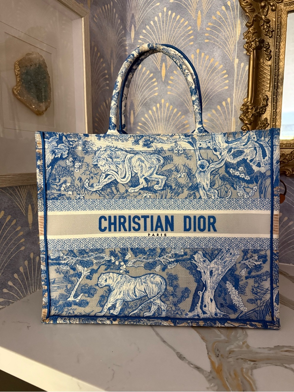 Dior Blue and White Toile Canvas Book Tote
